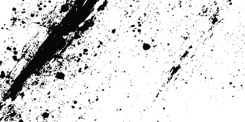 Aufkleber - Abstract ink splatter background with black and white textures. A dynamic and chaotic effect, movement with different sizes of spots, splashes, drips, drops and smudges. Isolated on white background. 