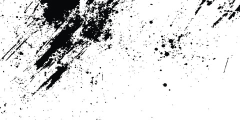 Aufkleber - Abstract ink splatter background with black and white textures. A dynamic and chaotic effect, movement with different sizes of spots, splashes, drips, drops and smudges. Isolated on white background. 