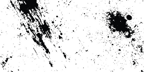 Aufkleber - Abstract ink splatter background with black and white textures. A dynamic and chaotic effect, movement with different sizes of spots, splashes, drips, drops and smudges. Isolated on white background. 