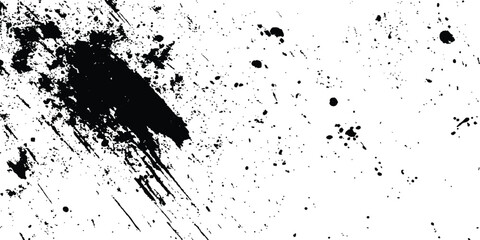 Aufkleber - Abstract ink splatter background with black and white textures. A dynamic and chaotic effect, movement with different sizes of spots, splashes, drips, drops and smudges. Isolated on white background. 