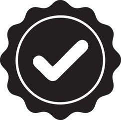 Fototapete - Seal of Approval A Black Check Mark Icon Encased in a Decorative Badge for Quality Assurance, Verification, and Trust on a Transparent Canvas