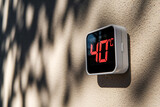 Digital termometer showing 40 degrees fahrenheit temperature on wall in hot summer Digital termometer showing 40 degrees fahrenheit temperature on wall in hot summer