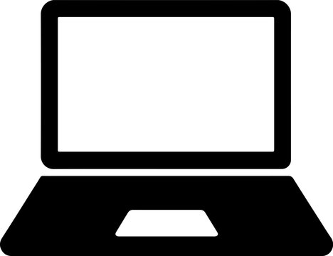 Simple black silhouette of an open laptop computer with a blank screen
