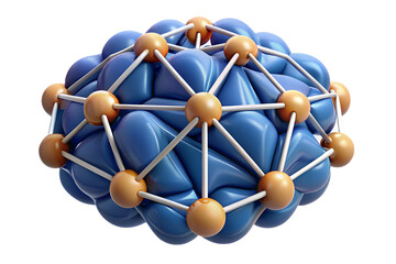 Poster - A captivating blue molecular structure with golden nodes connected by lines, creating an abstract science visual on black, transparent background