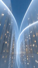 Poster - Futuristic Cityscape with Glowing Neon Lines and Reflections