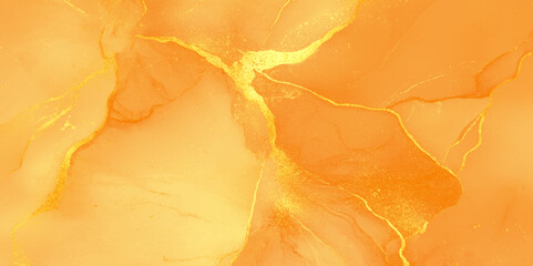 Fototapete - Discover a stunning gold marble pattern with showcasing vibrant orange and white striations, Abstract yellow and orange marble texture soft natured design.