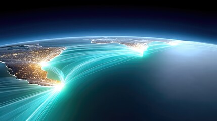 Poster - Futuristic Glowing Global Trade Routes Map