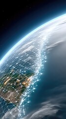 Poster - Futuristic Satellite View of Earth at Night with Glowing Digital Network