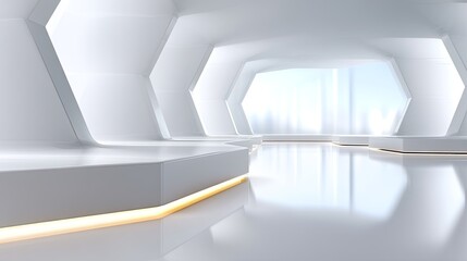 Poster - Futuristic White Hexagon Grid Interior Architecture