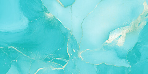 Poster - Abstract soft blue marble texture with gold splashes, Closeup surface blue marble pattern foe wall design, Blue marble texture background with white veins.
