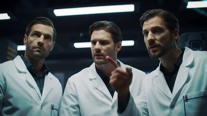 scientists analyzing futuristic interface