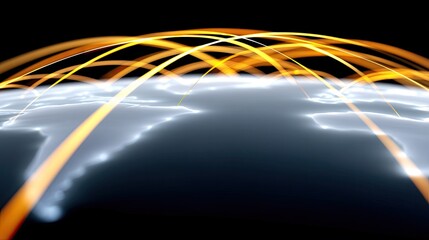 Poster - Global Network Visualization: Golden Arcs and Digital Mesh on World Map