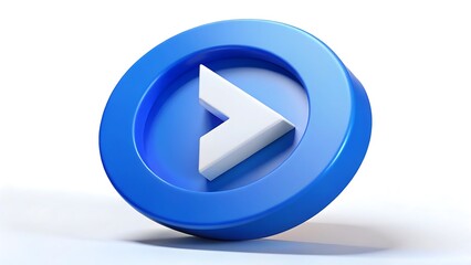 Leinwandbilder - A modern three dimensional blue circular button with a white play arrow icon centered within it isolated on a clean white background representing forward movement or starting