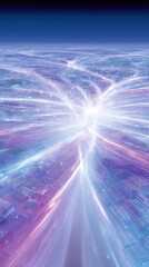 Fototapete - Glowing Cybernetic Map: Abstract Digital Network of Light and Energy