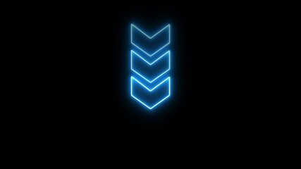 Wall Mural - Neon flashing neon icon to the down arrow animation. Neon arrow symbol icon.