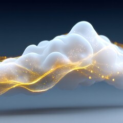 Fototapete - Glowing Golden Particles Flowing Through White Cloud Mesh