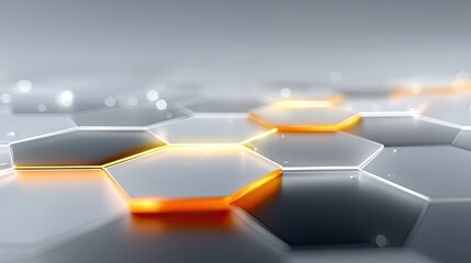 Poster - Glowing Orange and Gray Hexagon Pattern Abstract Background