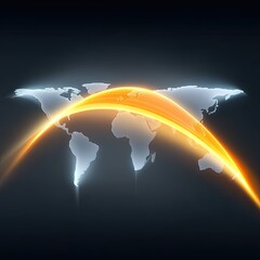 Poster - Glowing Orange Data Stream Across World Map