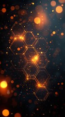 Poster - Glowing Orange Hexagon Particles Abstract Background
