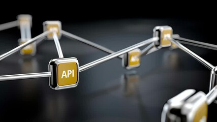 Poster - Series of buttons are connected to each other, with one button labeled API. The buttons are arranged in a way that suggests a network or a system of interconnected components. Concept of a complex