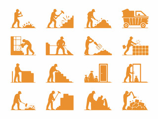 Poster - A diverse collection of construction icons featuring workers, tools, and equipment, perfect for business and design projects