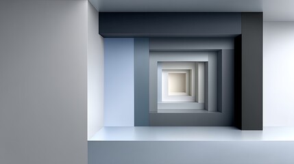 Poster - Nested Concentric Grayscale Squares in a 3D Rendered Abstract Composition