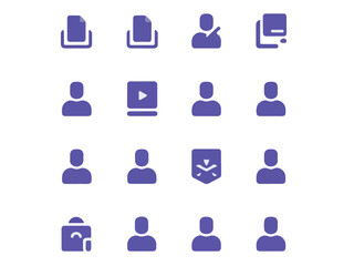 Fototapete - Collection of modern flat design icons representing user profiles files video playback downloads shopping bags and a shield emblem all in a simple silhouette style