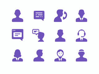 Fototapete - Collection of purple communication and people icons showing customer service conversation and professional interaction in a clean silhouette style