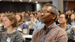 © AiDesign - indian professor attending international seminar or academic conference with diverse audience for higher education collaboration and global research exchange