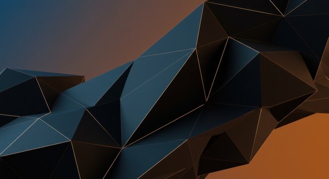 Sophisticated polygonal structure with geometric facets and golden outlines on gradient