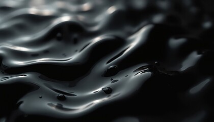 Aufkleber - Abstract close-up of shimmering dark liquid surface with fluid motion. Ripples, waves create dynamic shapes with reflected light. Viscous fluid evokes technology, machinery, automotive themes,