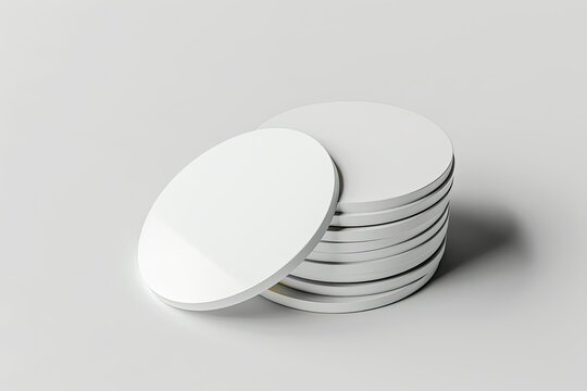 Vibrant Picture of Blank White Round Stickers with Curved Corner, 3D Rendering