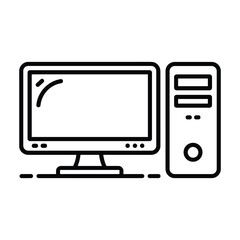 Fototapete - Simple black and white outline icon of a desktop computer with monitor and tower