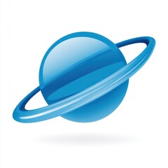 Fototapete - Glossy Blue Planet with Rings on White Background
