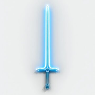 Glowing Blue Neon Light Sword on White Background