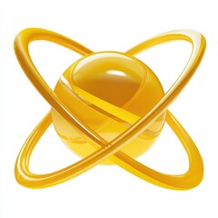 Fototapete - Golden Sphere with Orbiting Rings Abstract 3D Render