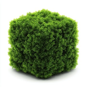 Lush Green Cubic Bush on White Background