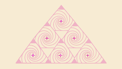 Poster - Geometric pattern of pink spirals with starbursts inside triangles on a cream background