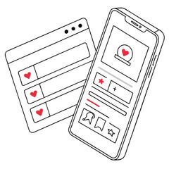 Fototapete - Smartphone and web page with hearts social media likes
