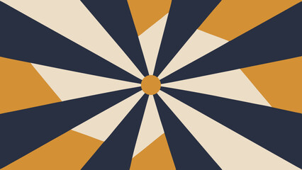 Poster - Abstract sunburst pattern with geometric shapes in navy blue cream and mustard yellow
