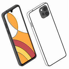 Poster - Two smartphones one front one back with colorful screen mobile phone technology
