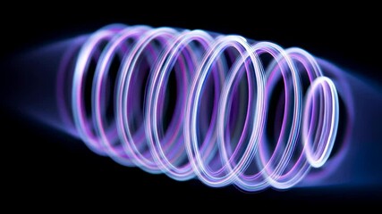 Poster - Abstract glowing blue purple light trails in spiral shapes on black background. Energy, flow and technology concept, dynamic light painting.