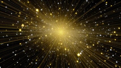 Poster - Golden Light Rays Bursting Outward on Black Background, Abstract Particle Flow, Futuristic, Energy, Celebration, Glamorous, Fantasy, Digital Art,