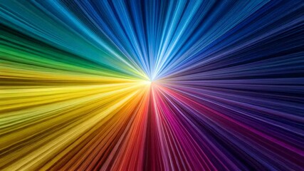 Poster - Radiant colorful light streaks converging into a central point, forming an abstract vibrant background with dynamic motion and energy.