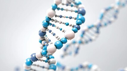 Poster - Abstract helix structure with blue and white spheres on a soft white background. Symbolic of research, medicine, science, biology and technology