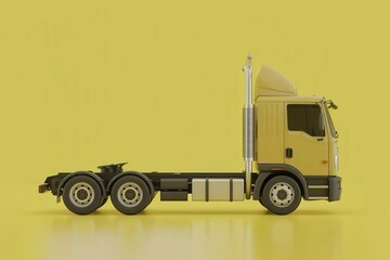 Fototapete - Truck 3d render mockup with Pin location and yellow background, with empty blank space for text copy space or mockup design, high detail, 8k