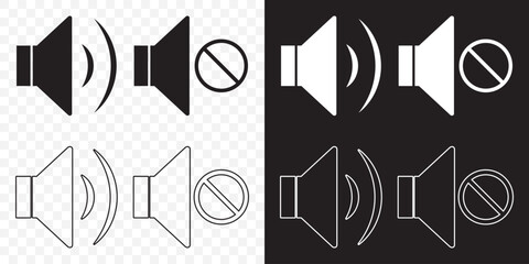 Aufkleber - Sound off and sound on vector icons. Sound speaker icon in black outline. broadcasting. Speaker Set Icon. Sound Icon. volume icon vector illustration.