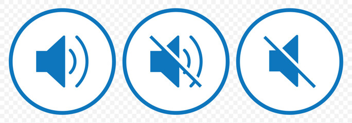 Aufkleber - speaker icon set. Blue noise icons symbol. sound level. silent signs. Volume symbol on Transparent Background. EPS 10.