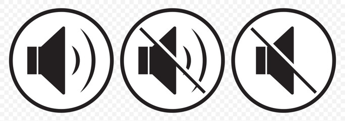 Aufkleber - sound on off icons vector in line style . sound volume and mute icon. Volume allow and volume prohibit icon set. Sound and Mute. Volume icon set on Transparent Background. EPS 10.