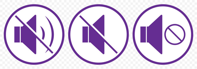 Aufkleber - Speaker Volume Icons – Sound, Mute, Increase, Decrease Audio Symbols Set in Violate Color on Transparent Background. EPS 10.